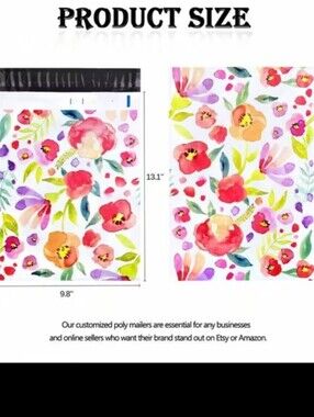 20 Floral Watercolor Poly Mailers 9.8"X -13.1" & 20 Random Thank You Cards
